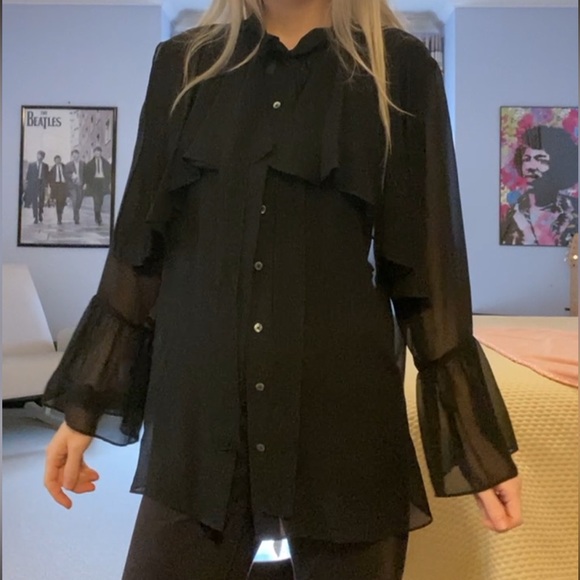 Saks Fifth Avenue Tops - Saks Fifth Avenue Black Button Down Silk Sheer Bouse